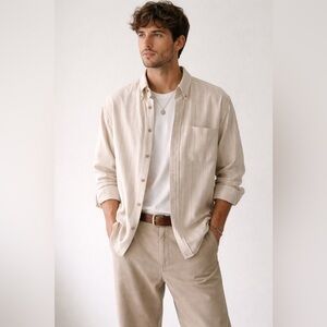 Baxter Brand Natural Clothing Co Cream Striped Button-Down Shirt | Size S